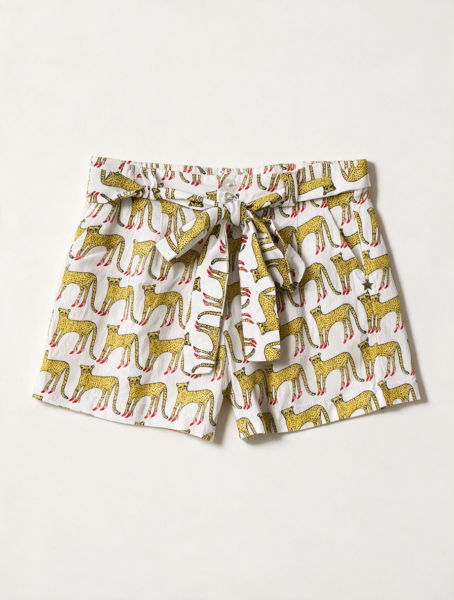 FABIENNE CHAPOT - Short - dierenprint, elastische tailleband, strikceintuur - S