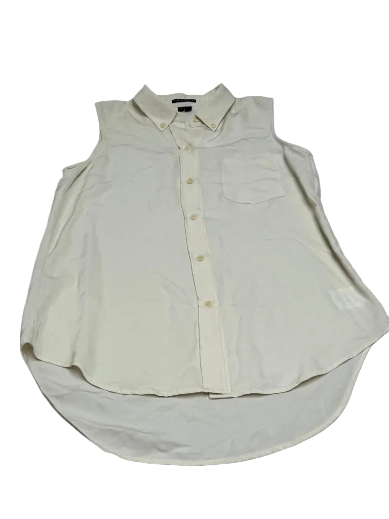 Theory 100% Zijden Mouwloze Blouse Crème – Luxe Silk Shirt met High-Low Zoom – Maat P
