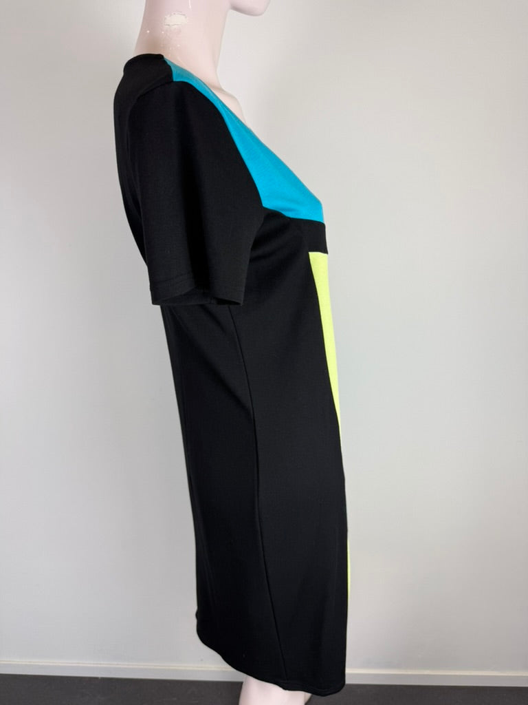 MICHA - Jurk - kleurblok, turquoise/geel/zwart, korte mouw - XL