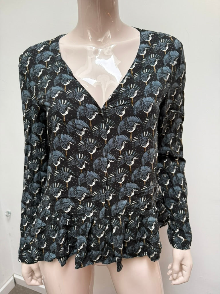 MARIE SIXTINE - Blouse - kraanvogelprint, V-hals, lange mouwen - maat M
