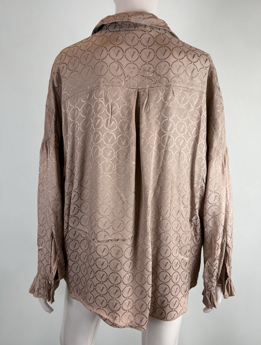 JOSH V - Blouse - beige, glanzende stof, grafisch patroon - L