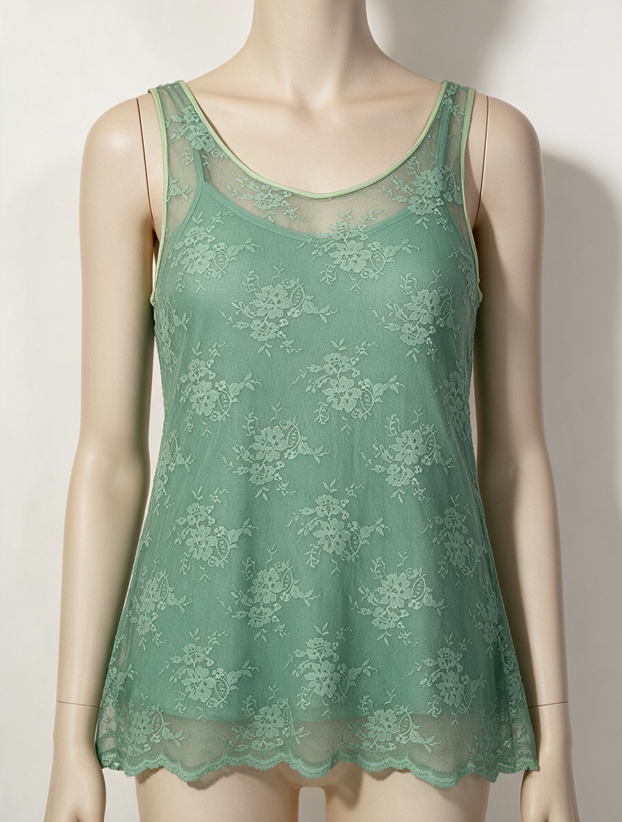Twin-Set - Top - groen, kant, spaghettibandjes - L