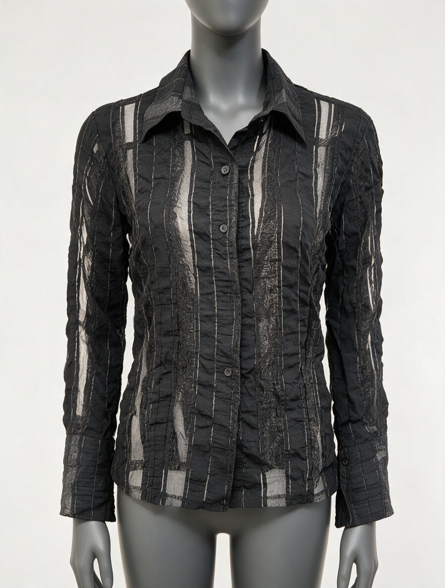 Euromode Italia DESIGN - Blouse - zwart, crinkle, semi-transparant - M