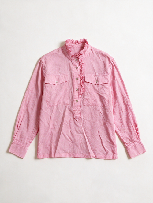 co’couture - Blouse - roze, opstaande kraag met ruches, halve knoopsluiting - XS