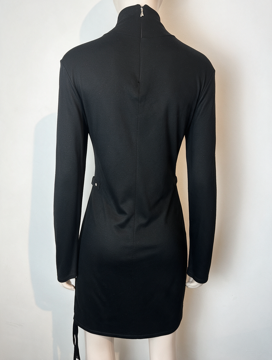 PATRIZIA PEPE - Jurk - zwart, hoge col, knoopdetail - S