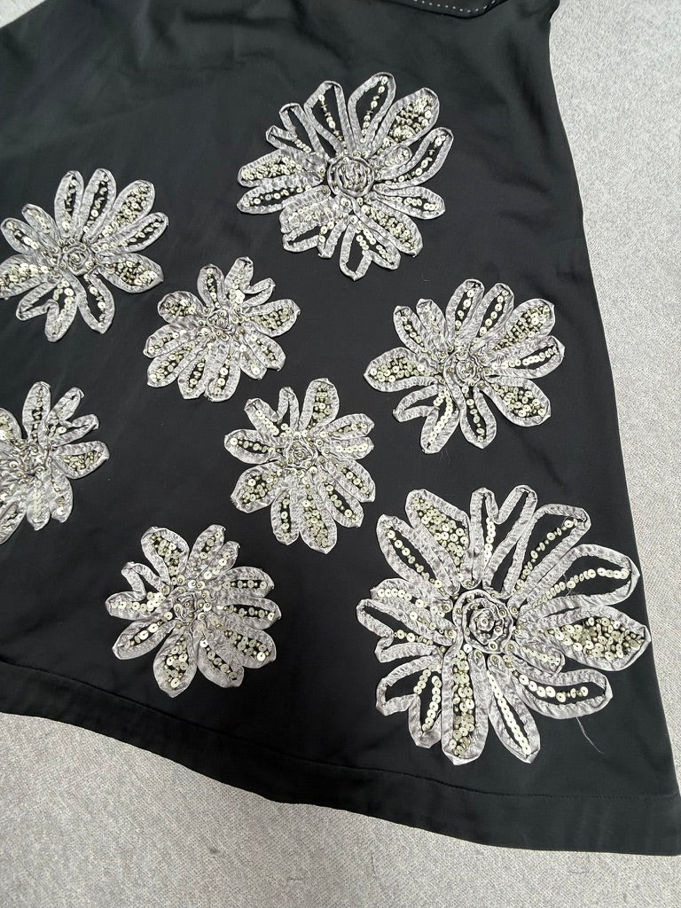 Dresses by Steps Y2K vintage feestjurk – zwart met zilveren bloemen – maat 36