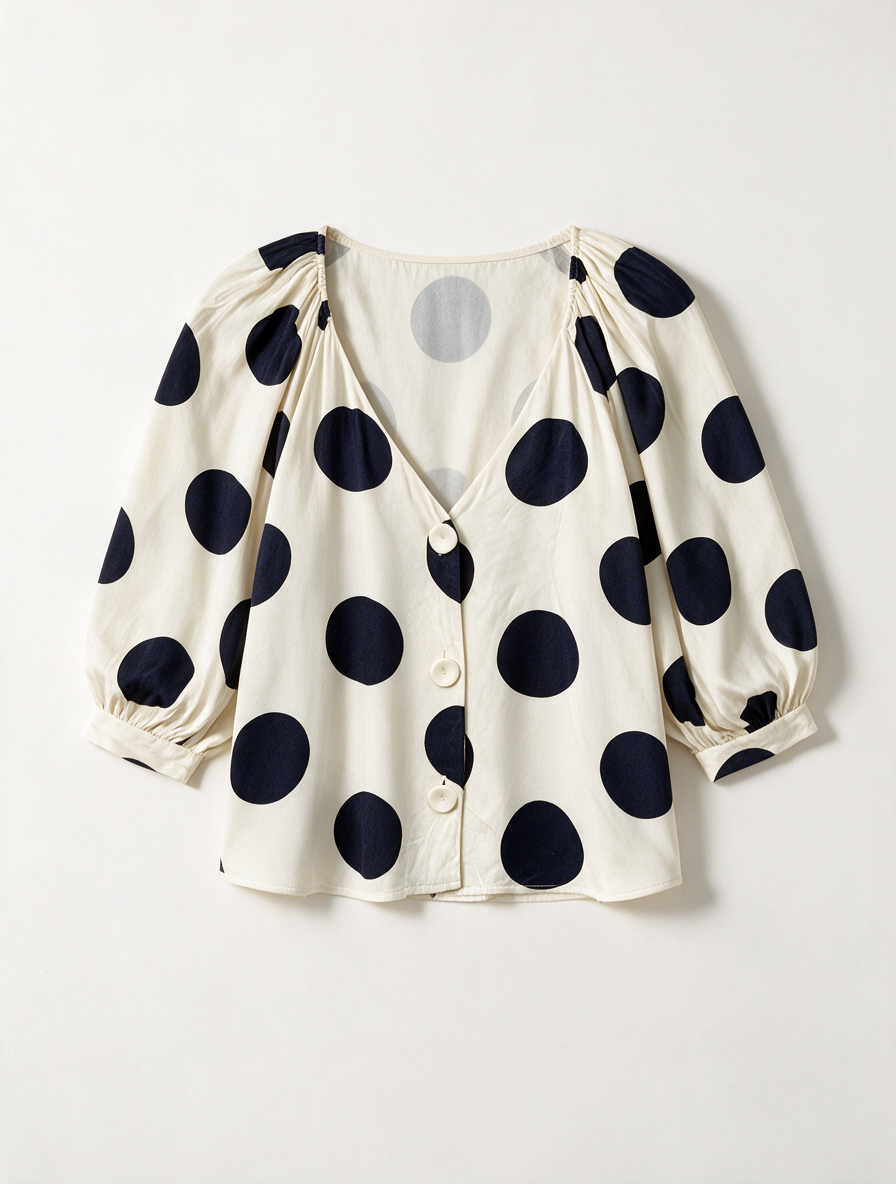 ZARA - Blouse - crème/zwart, polkadot, V-hals