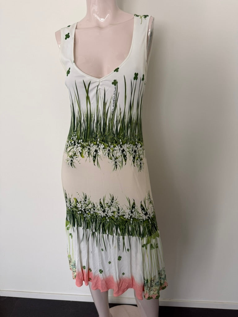 CLASS ROBERTO CAVALLI - Jurk - mouwloos, bloemenprint, roze rand aan zoom - XL