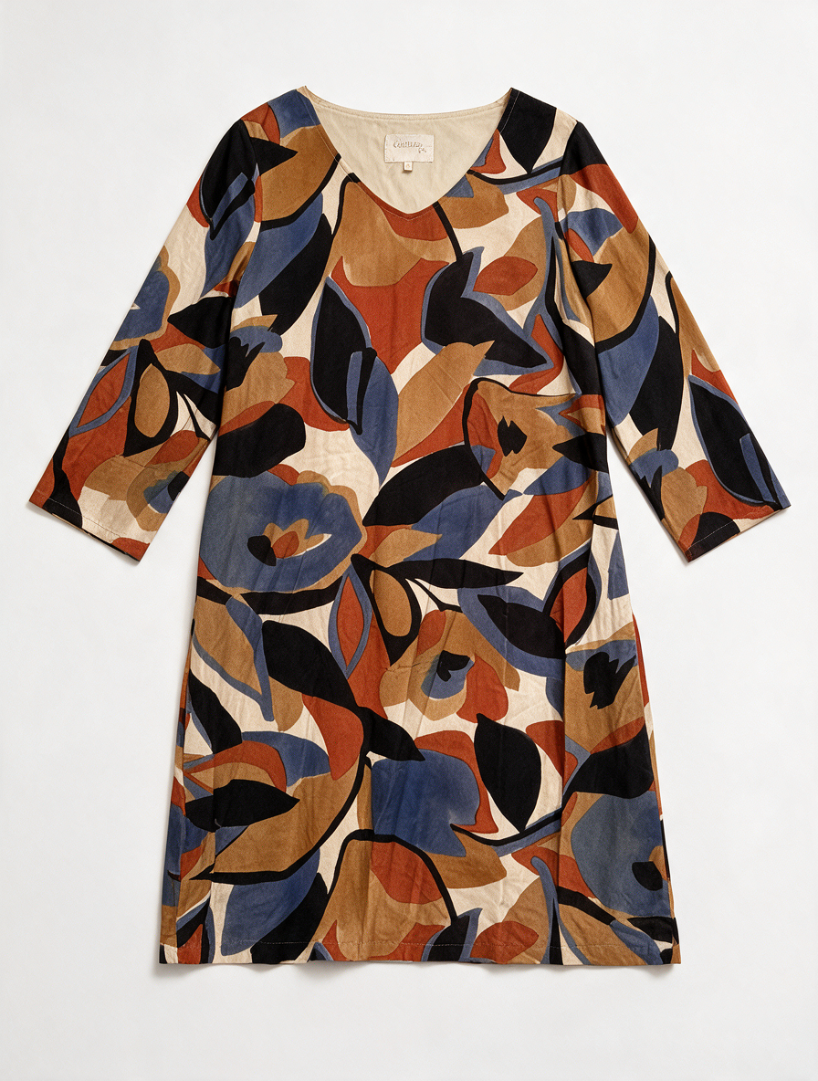 comme ça - Jurk - meerkleurig, abstracte bloemenprint, driekwart mouwen - M
