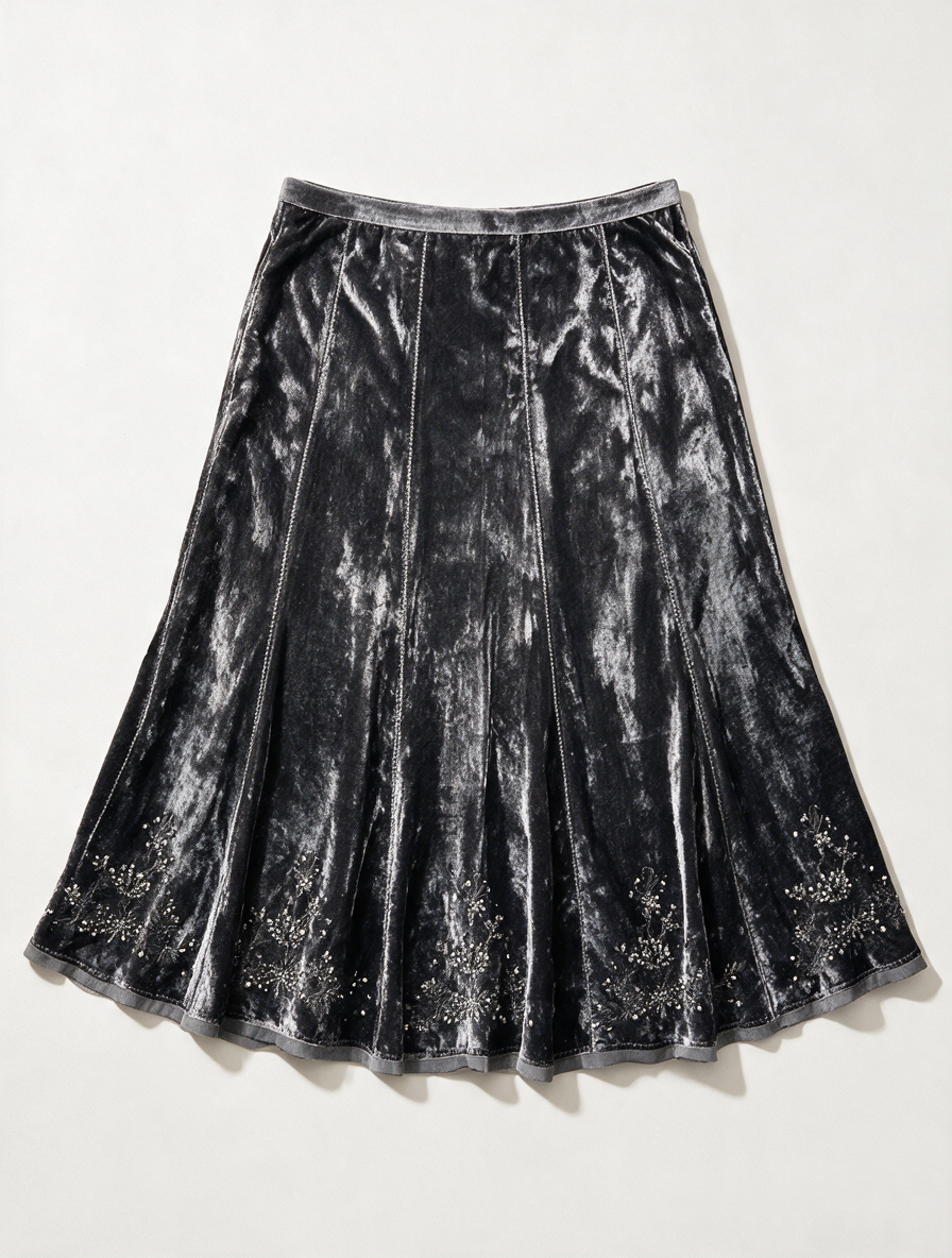 Gerard Darel - Rok - zwart, fluwelen look, bloemenmotief met kraaltjes - FR44 (NL42)