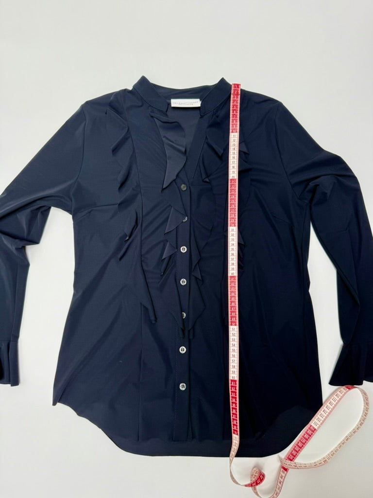 HELENA HART - Blouse - donkerblauw, ruches, opstaande kraag - XL