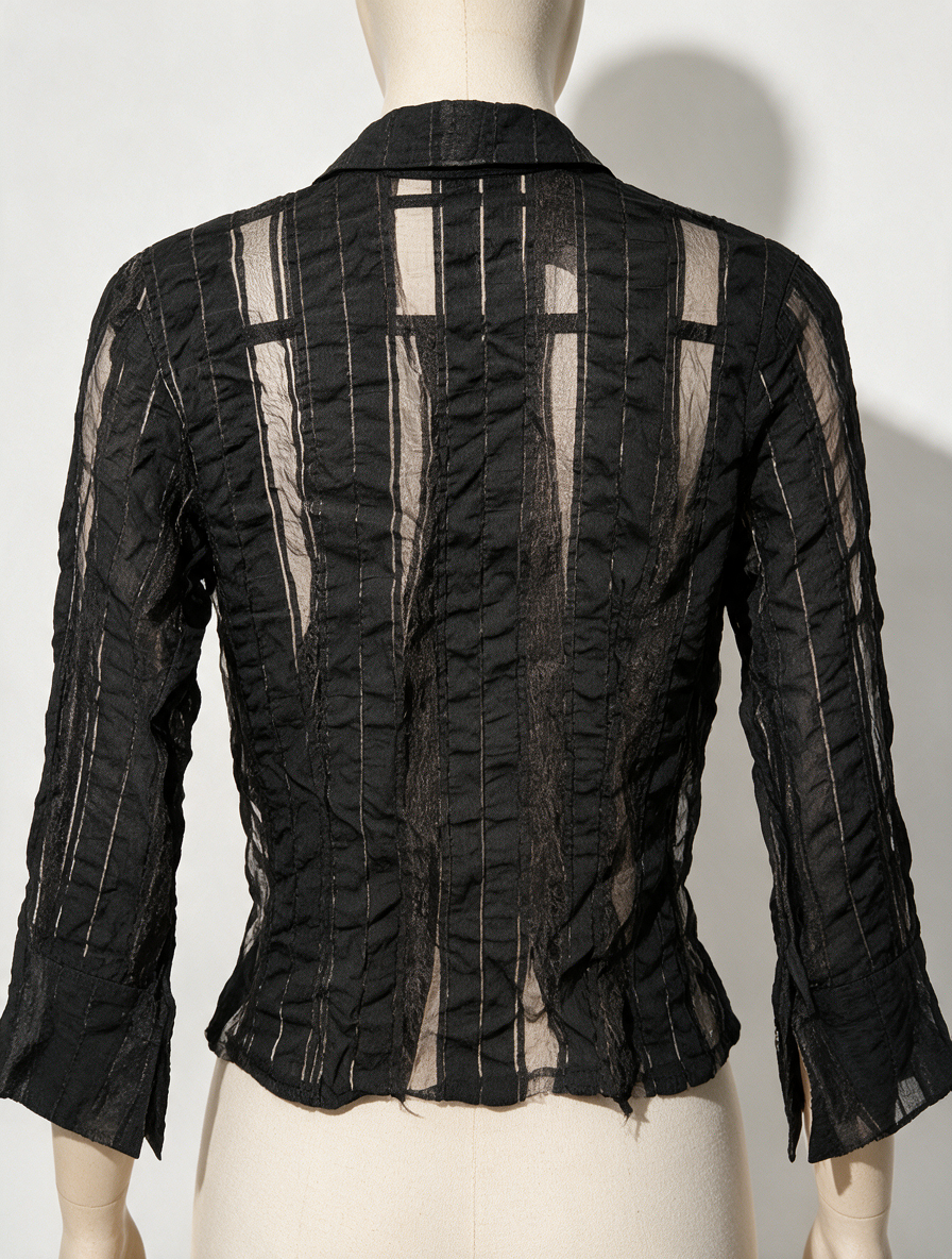Euromode Italia DESIGN - Blouse - zwart, crinkle, semi-transparant - M