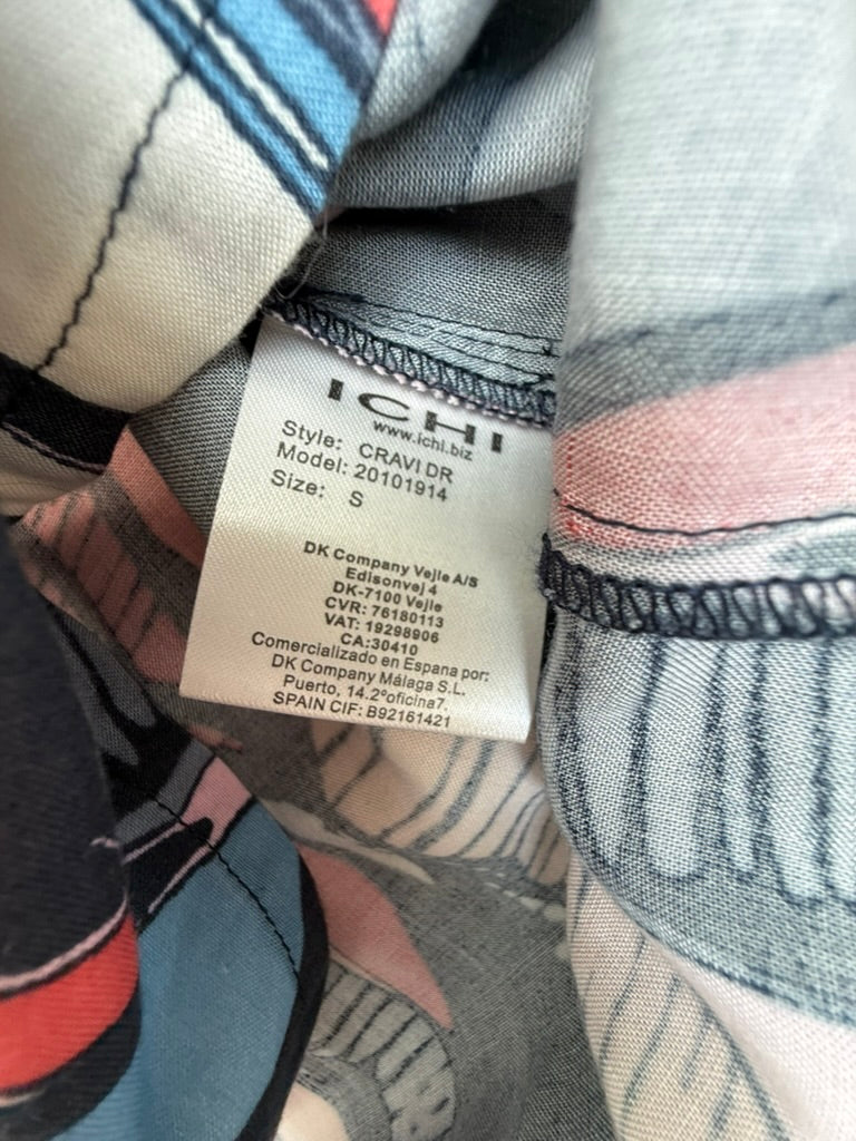 ICHI - Jurk - meerkleurig, abstract patroon, lange mouwen - S