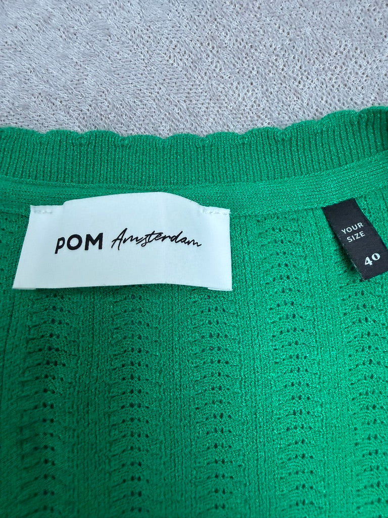 POM Amsterdam - Trui - groen, ribpatroon, korte mouwen - L
