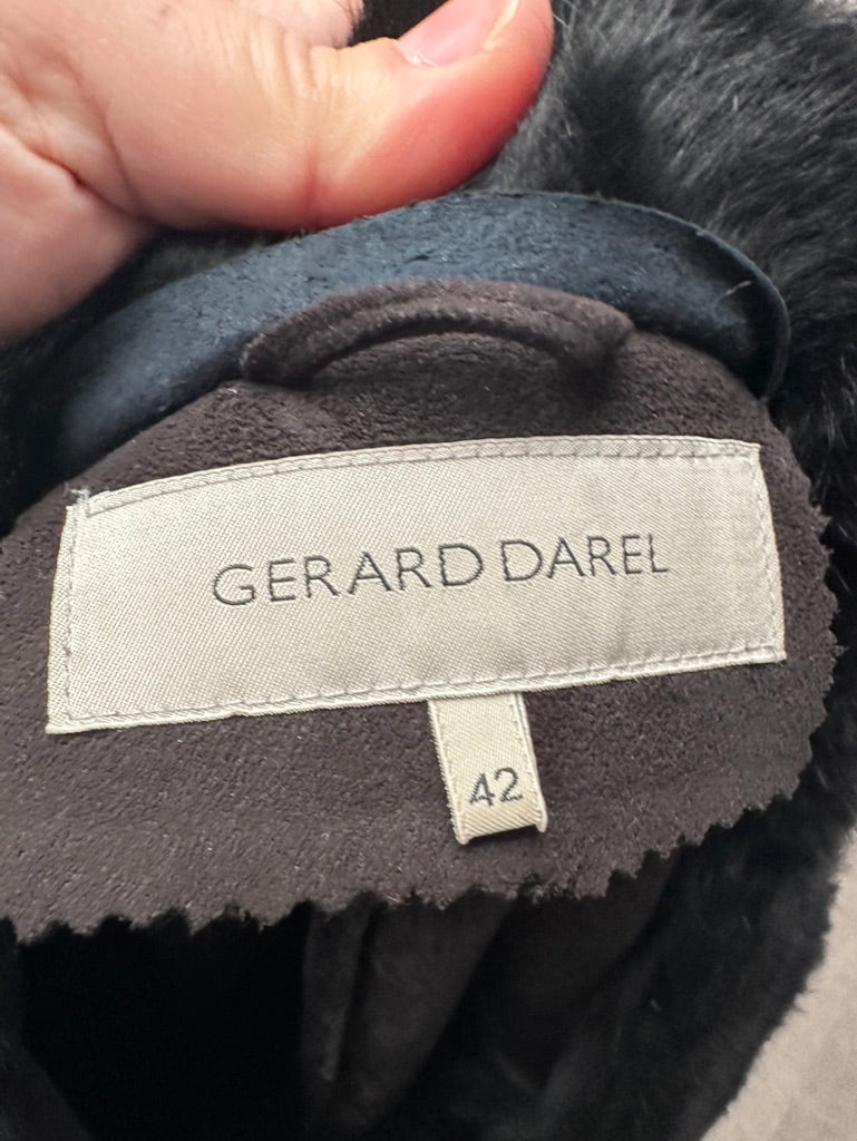 GERARD DAREL - Jas - zwart, imitatiebontkraag, knoopsluiting - XL
