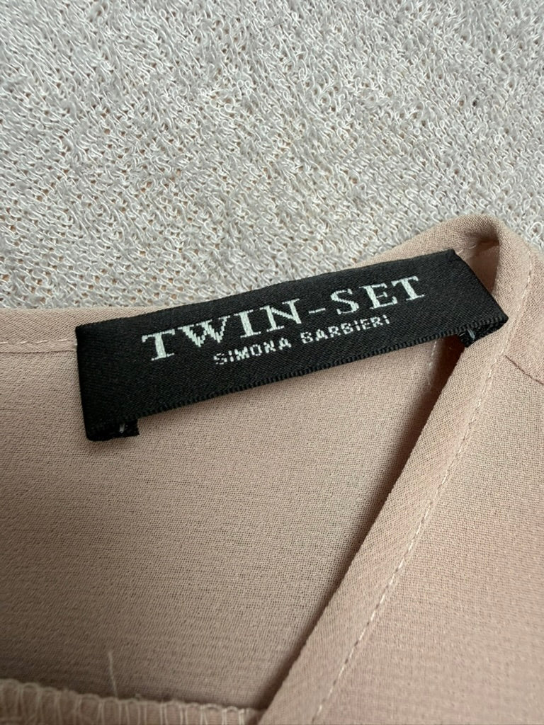Twin-Set Simona Barbieri Jurk Maat M – Poederroze Chiffon Jurk met Volants en Romantische Details