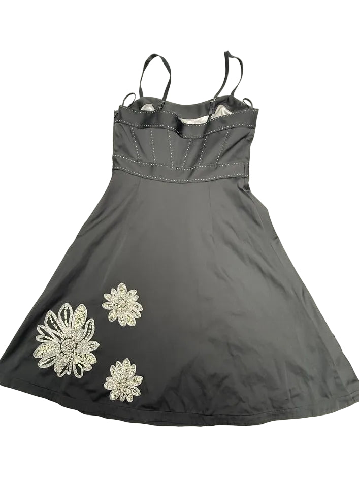 Dresses by Steps Y2K vintage feestjurk – zwart met zilveren bloemen – maat 36