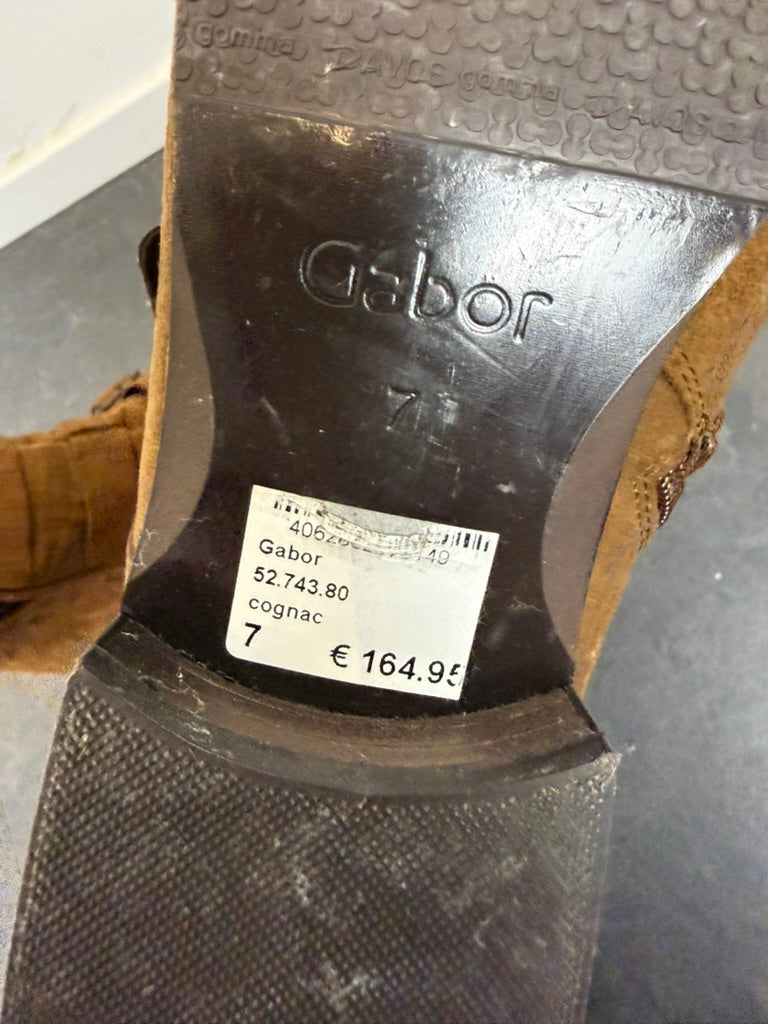 Gabor - Enkellaarsjes - bruin, krokodillenprint, drie gespen - maat 7G (41)