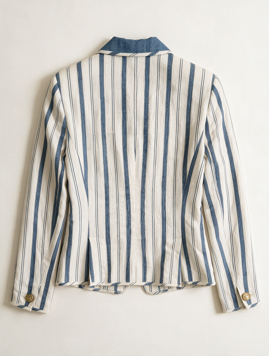 NVSCO - Blazer - crème/blauw gestreept, twee knopen, reverskraag - XL