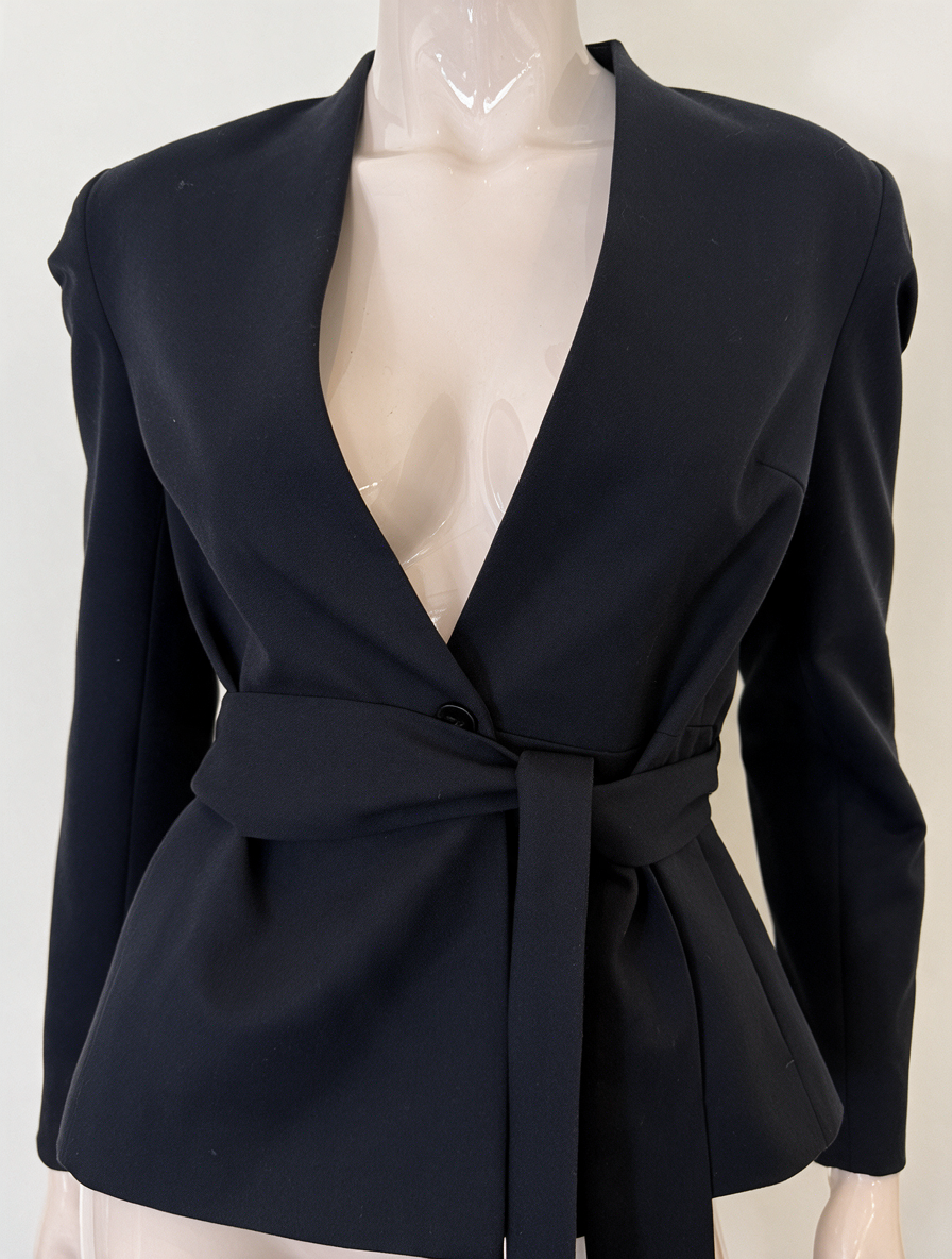 Vanilia - Blazer - blauw, V-hals, strikceintuur - S