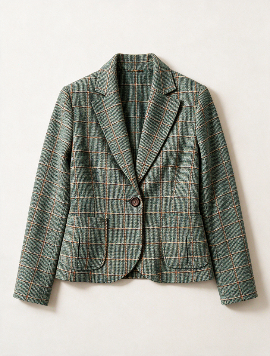 H&M - Blazer - groen/bruin geruit, enkelknoopsluiting, getailleerd - XL