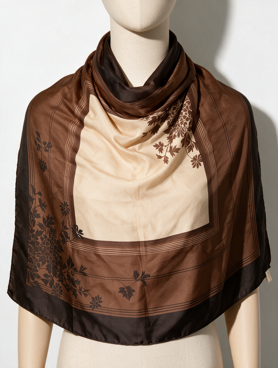 Vintage Texture Sjaal 78 x 78 cm – Bruine Bloemenprint Vierkante Sjaal Made in Italy