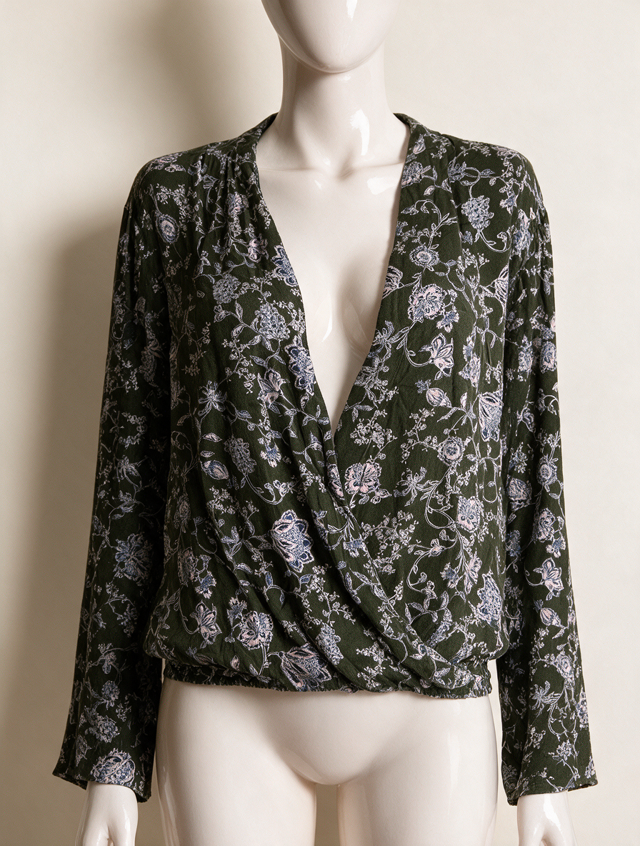 Rosemunde Copenhagen - Blouse - groen, bloemenprint, overslag - L