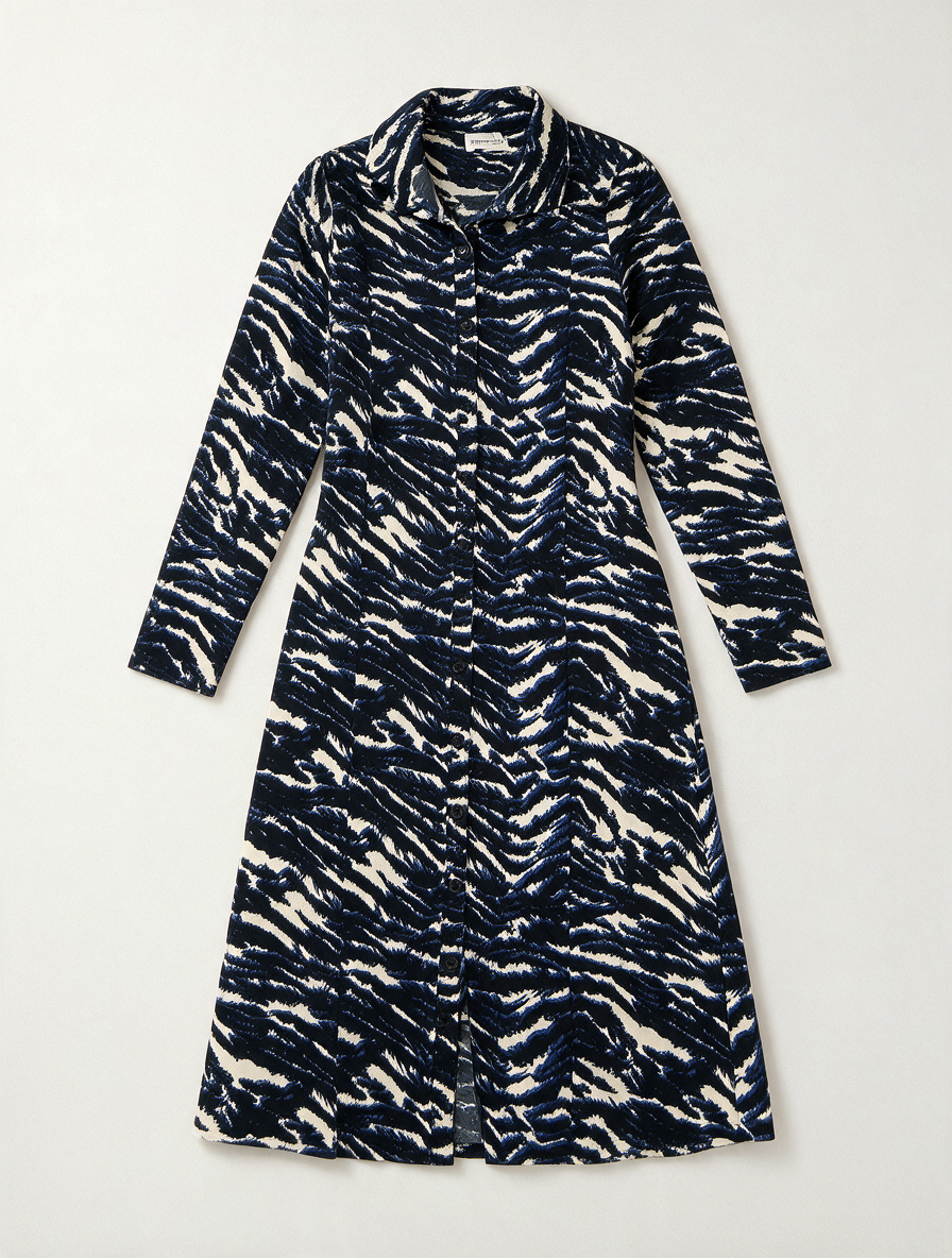 &Co Woman - Jurk - dierenprint, colkraag, doorknoopsluiting - XXL