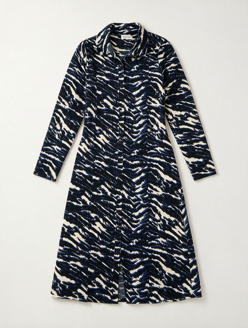 &Co Woman - Jurk - dierenprint, colkraag, doorknoopsluiting - XXL