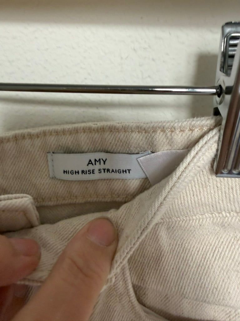 COSTES - Broek - crème, hoge taille, rechte pijp