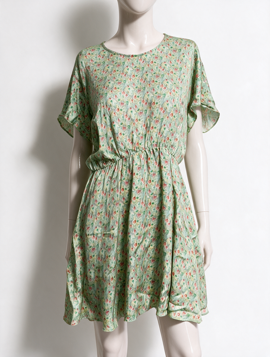 American Vintage - Jurk - bloemenprint, korte mouw, elastische taille maat M