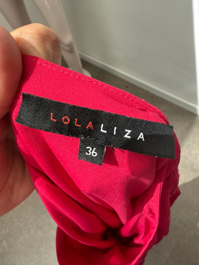 LOLA LIZA - Jurk - roze, opengewerkte details, ronde hals met V-uitsnede - maat S