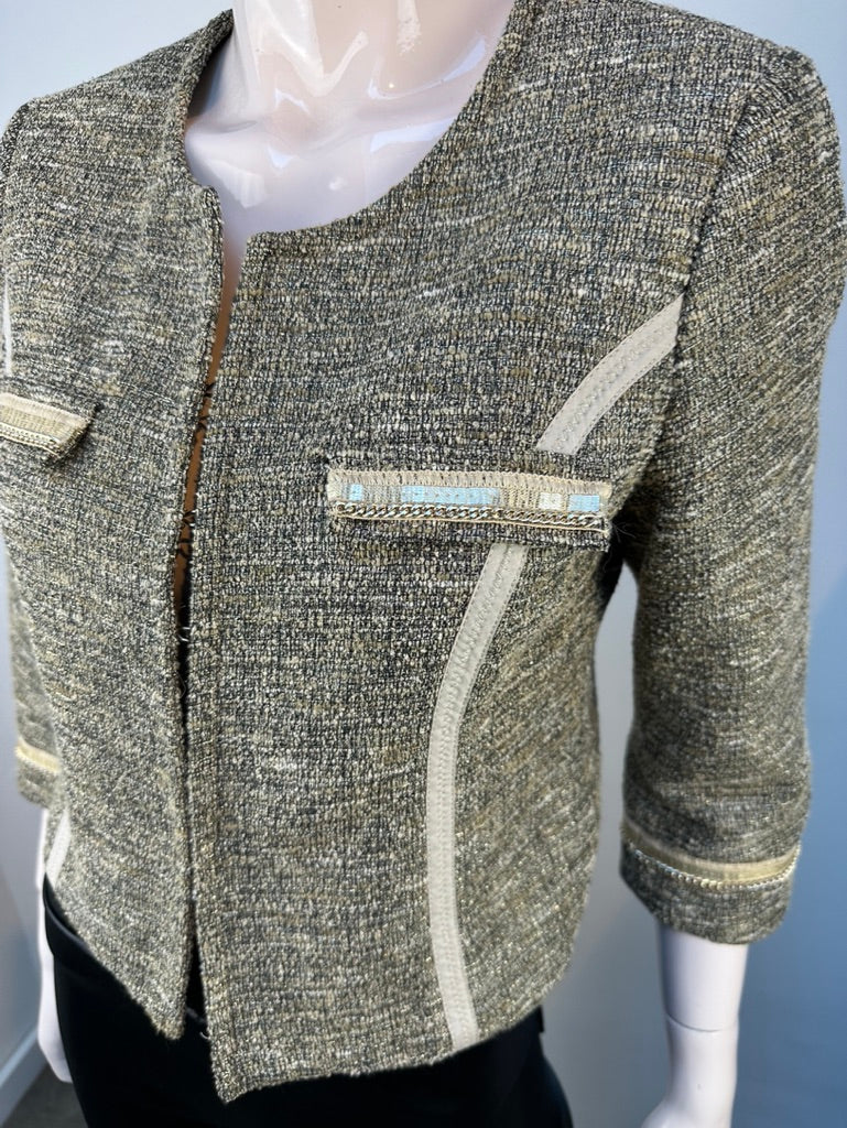 Blugirl Folies - Jas - gemêleerde tweed, goudkleurige accenten, getailleerd - M