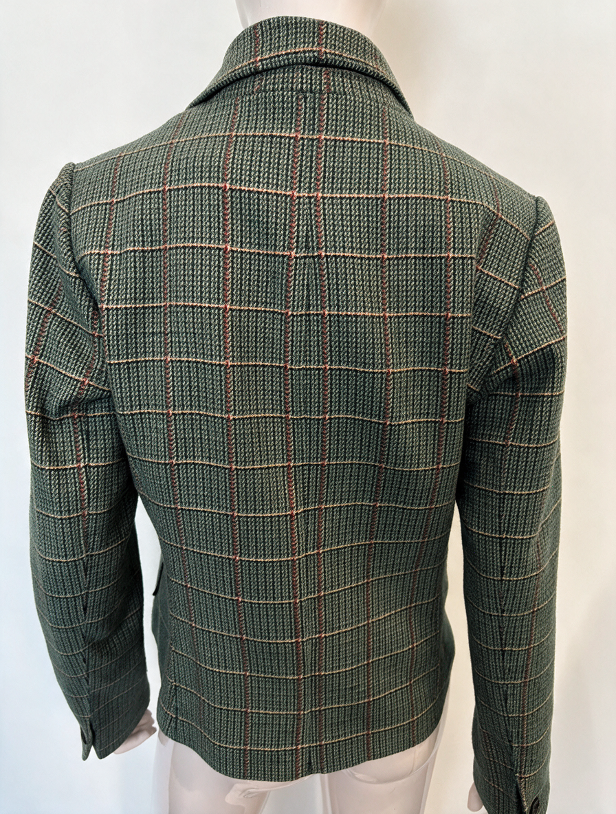 H&M - Blazer - groen/bruin geruit, enkelknoopsluiting, getailleerd - XL