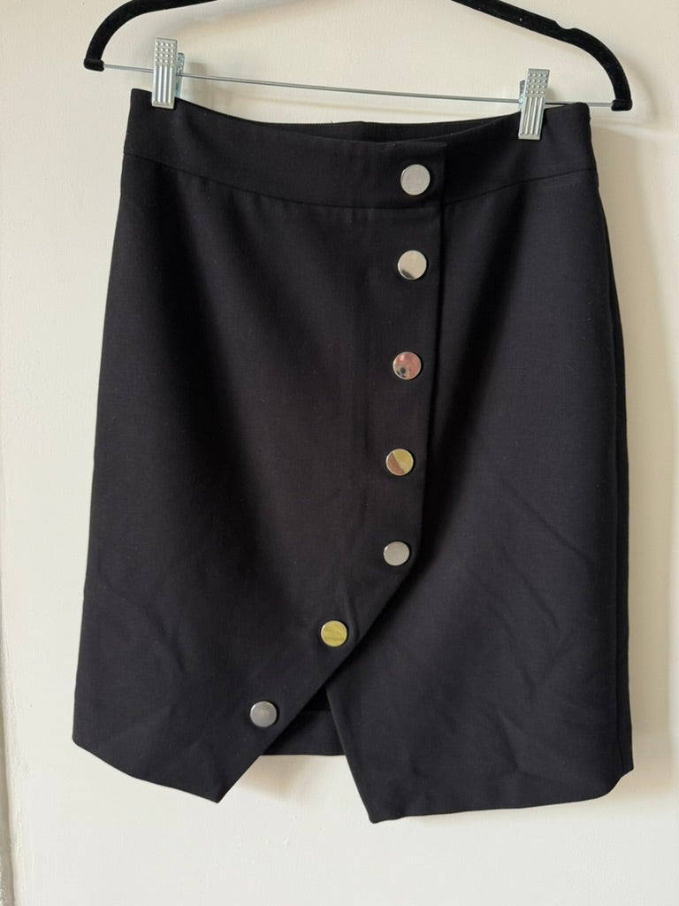 Maje - Rok - zwart, asymmetrische overslag, knoopdetails - L