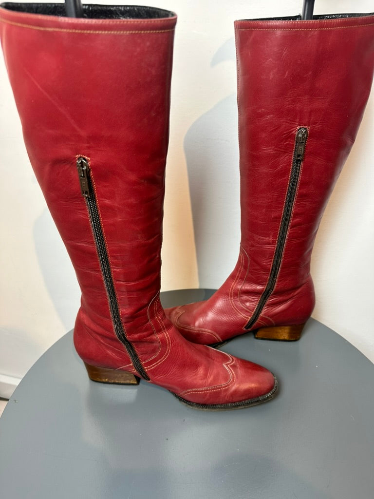 Robert Clergerie Laarzen - rood, glad leer, kniehoge schacht