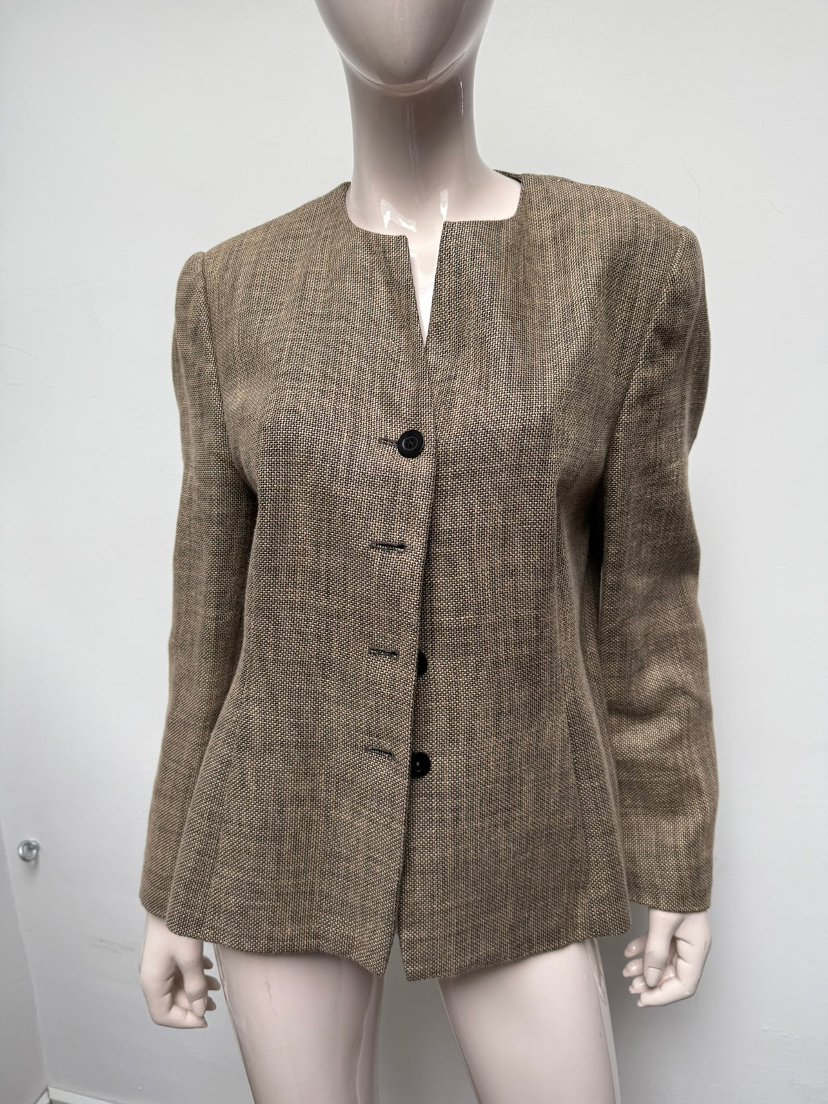 emine' - Blazer - lichtbruin gemêleerd, ronde hals, 4 knopen - XL