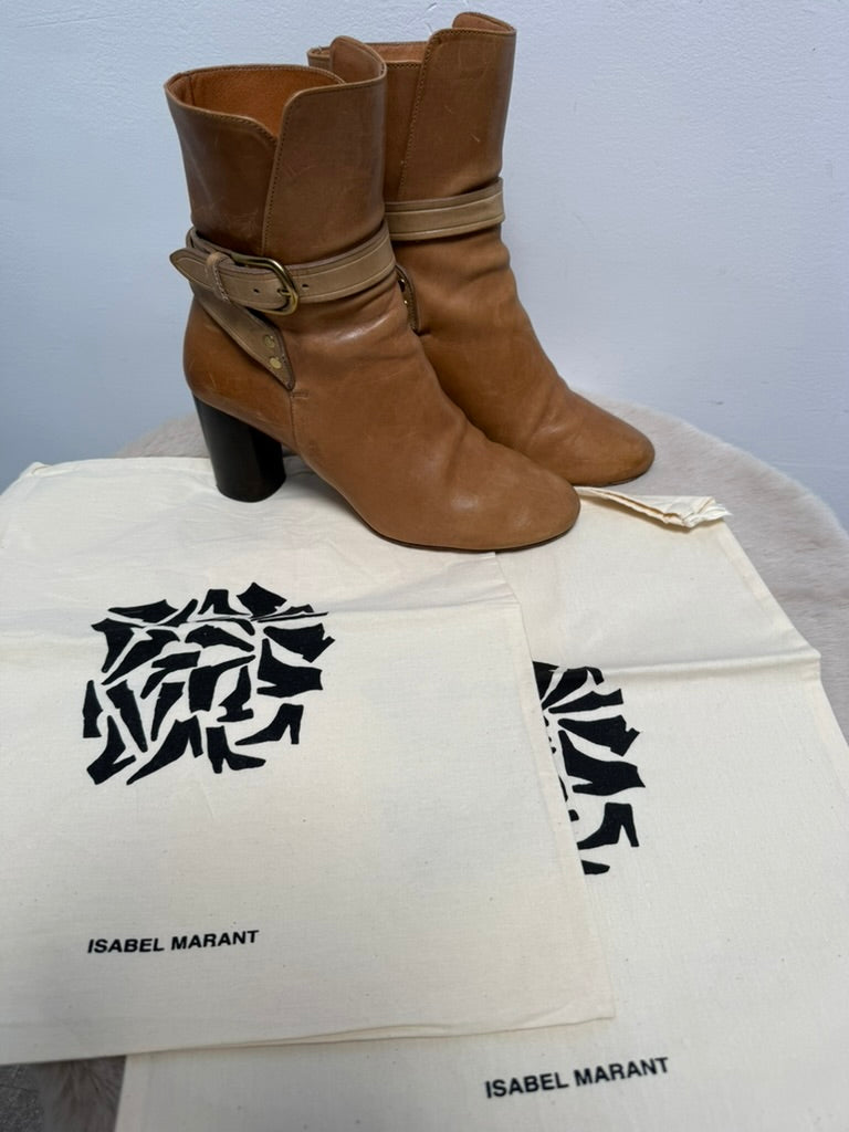 Isabel Marant - Enkellaars - bruin, blokhak, goudkleurige gesp