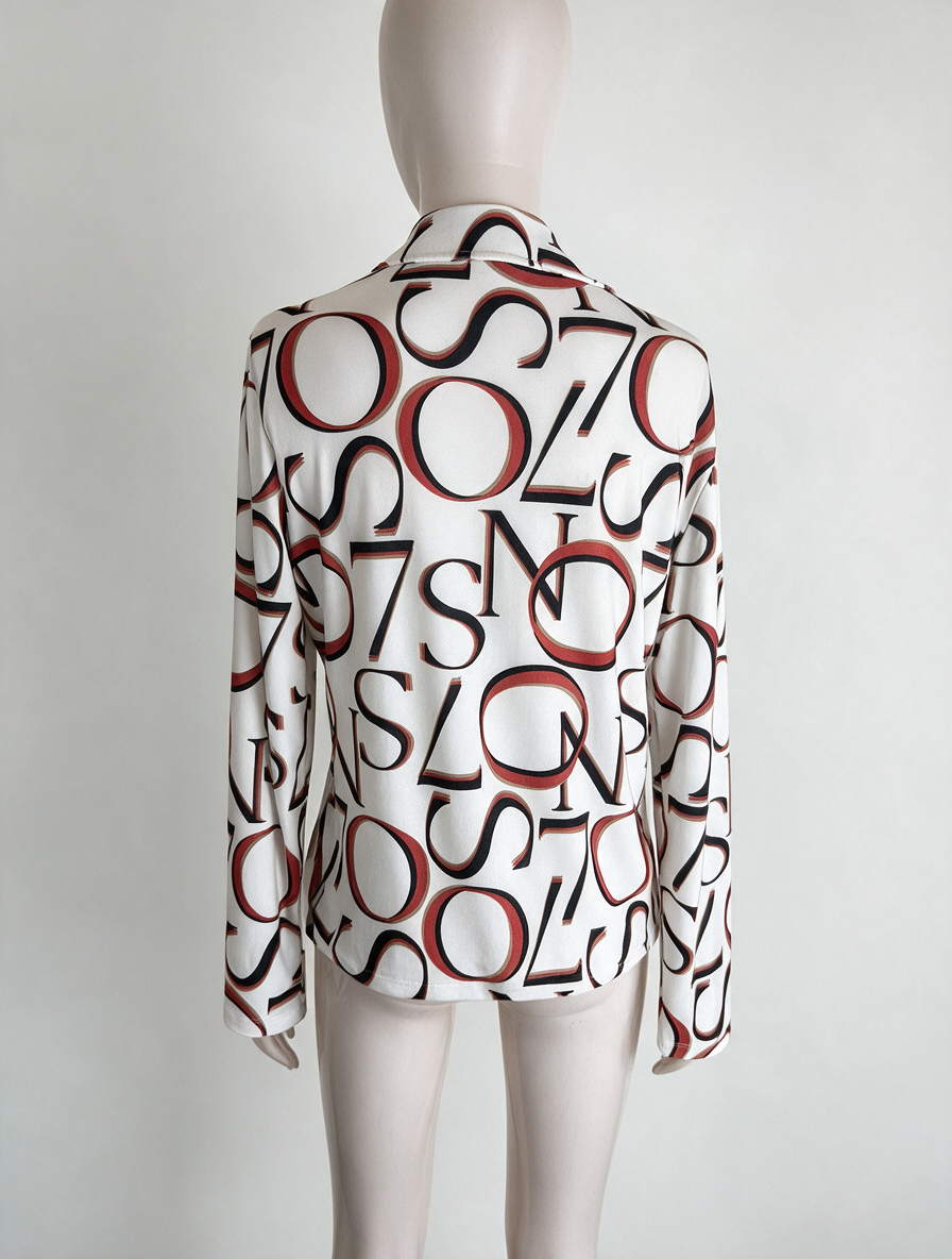 Zoso - Blouse - all-over cijferprint, wit-zwart-rood, strikkoord aan de zoom