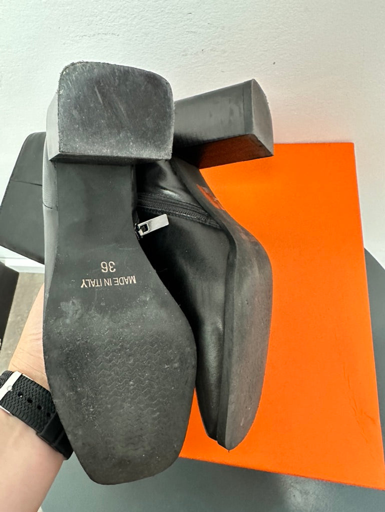 MACE - Enkellaarsjes - zwart leer, rits aan de zijkant, blokhak 6 cm - 36