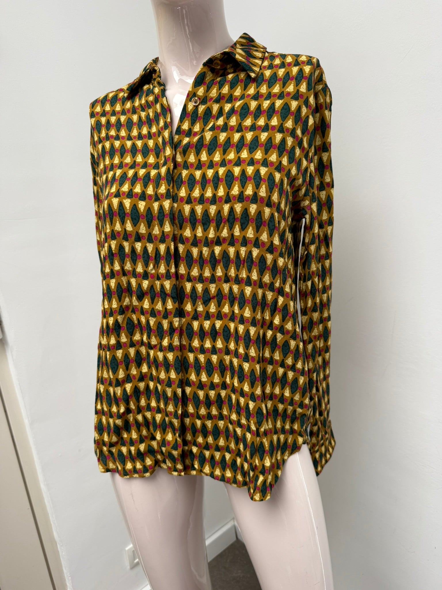 ZILCH - Blouse - geometrisch patroon, meerkleurig, knoopsluiting - maat S