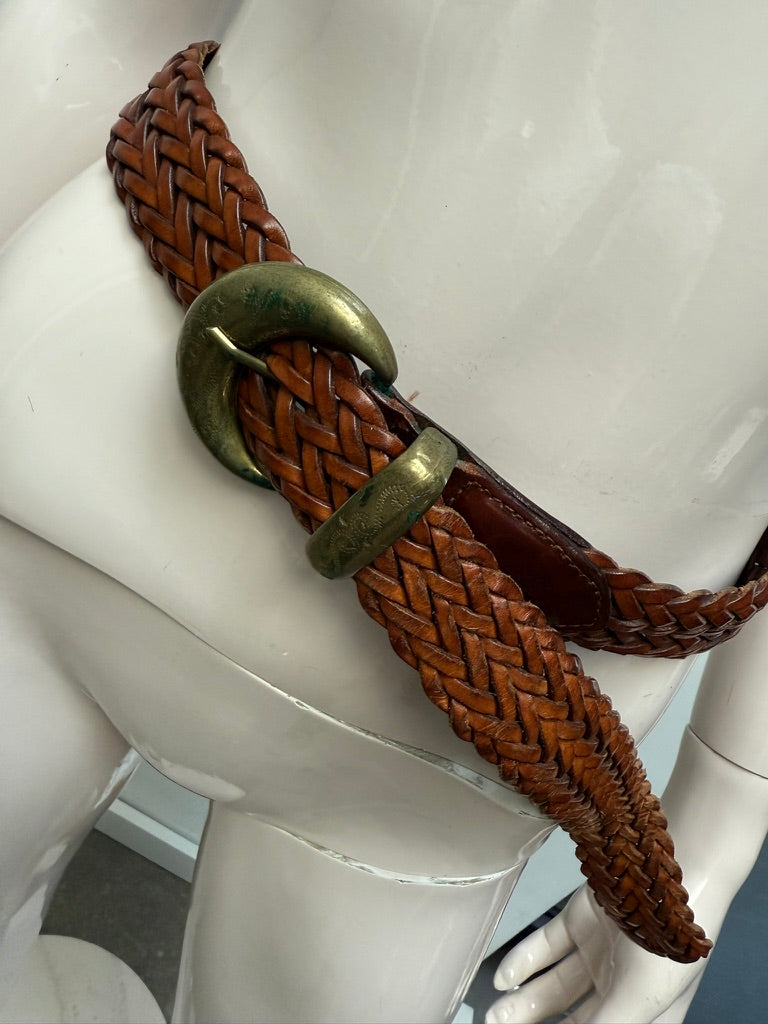 Mulberry - Riem - cognacbruin, gevlochten leer, grote metalen gesp