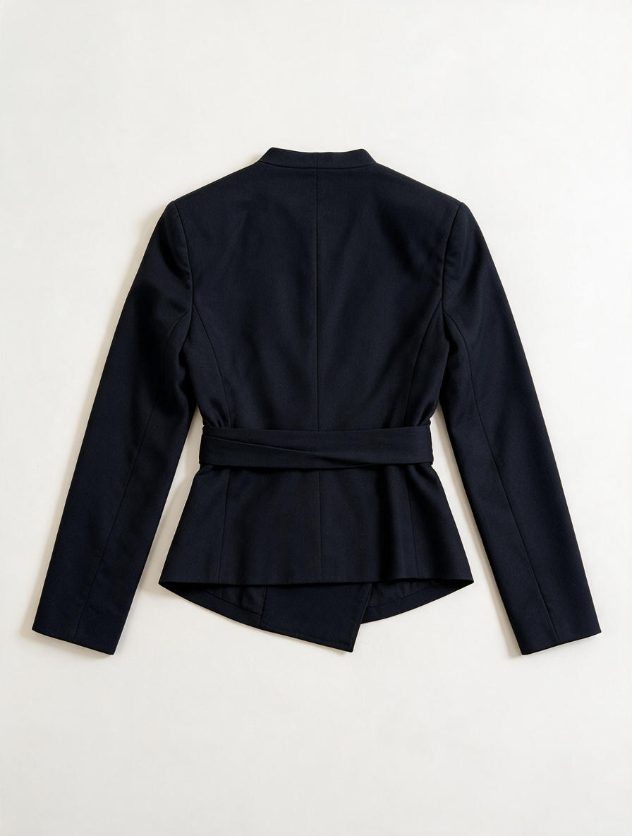 Vanilia - Blazer - blauw, V-hals, strikceintuur - S