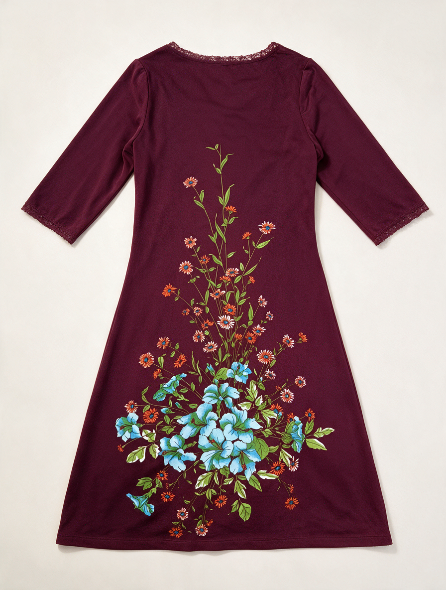 King Louie - Jurk - bordeaux, bloemenprint, wikkeljurk - L