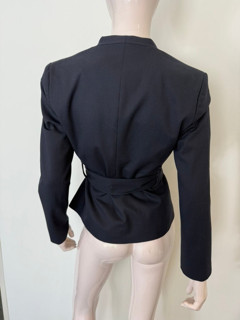 Vanilia - Blazer - blauw, V-hals, strikceintuur - S