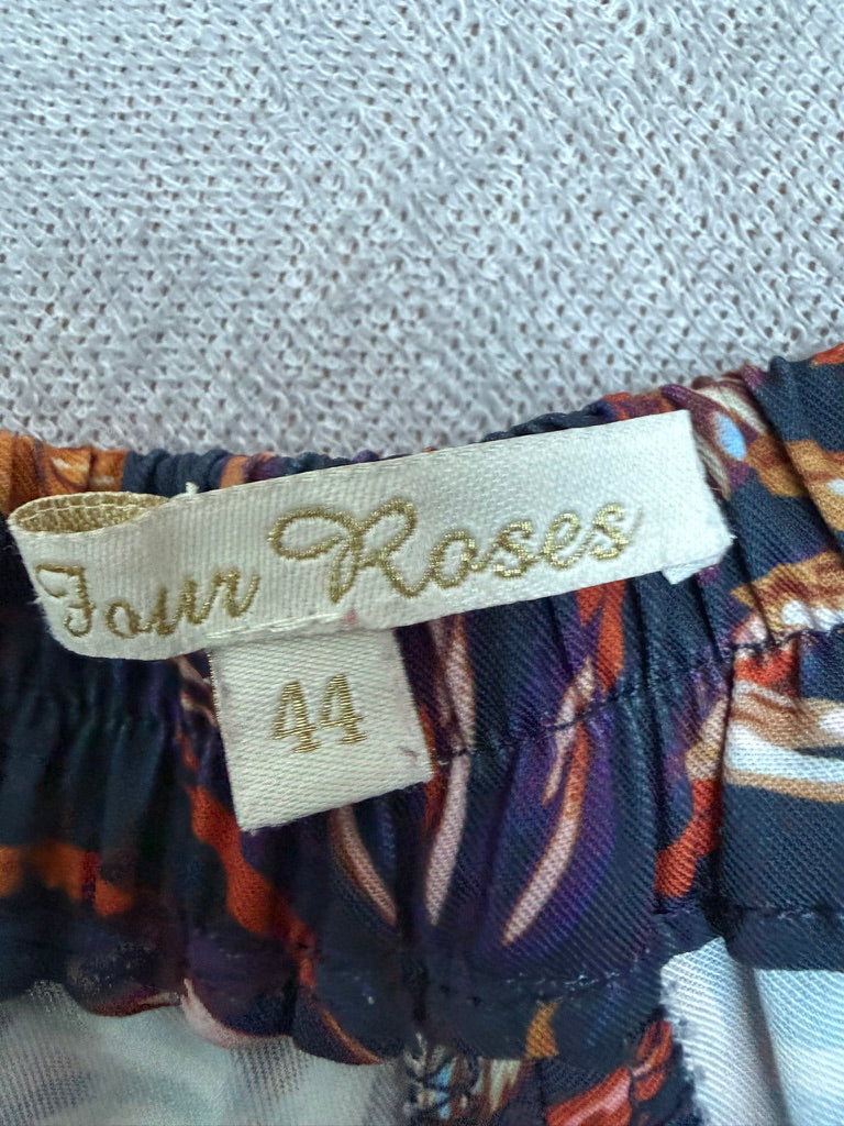 Four Roses Palazzo Broek Tropical Print – Wijde Damesbroek Donkerblauw – Maat 44