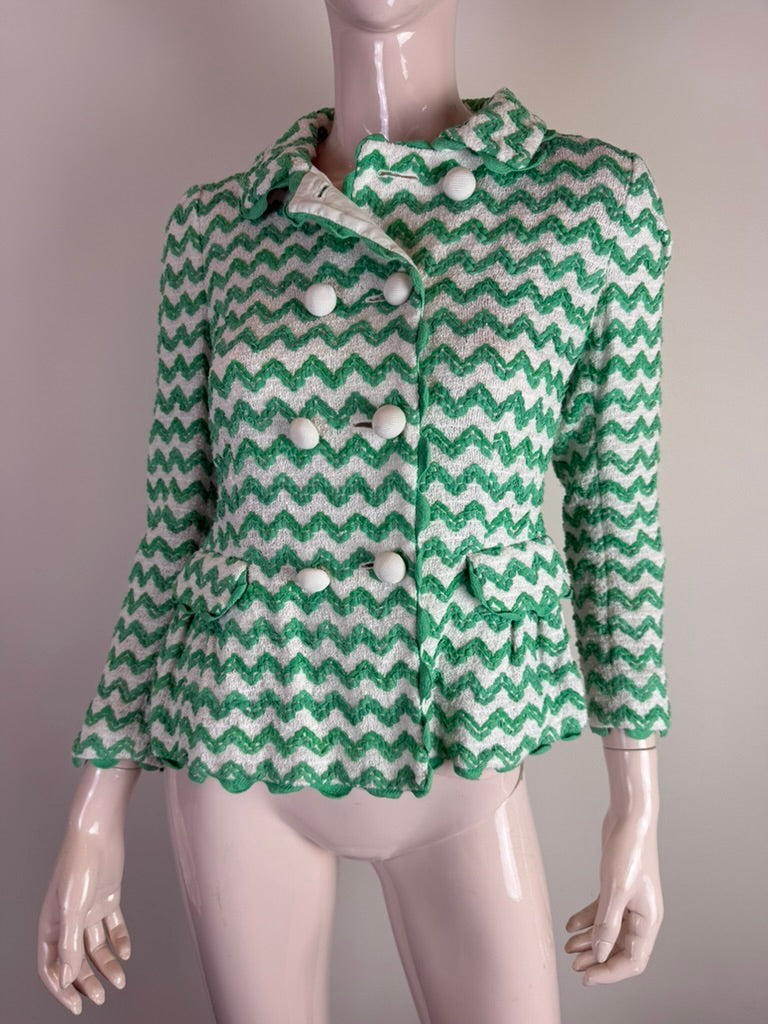 MOSCHINO CHEAP AND CHIC - Jas - groen-wit zigzagpatroon, dubbelrij knopen, driekwart mouw - M