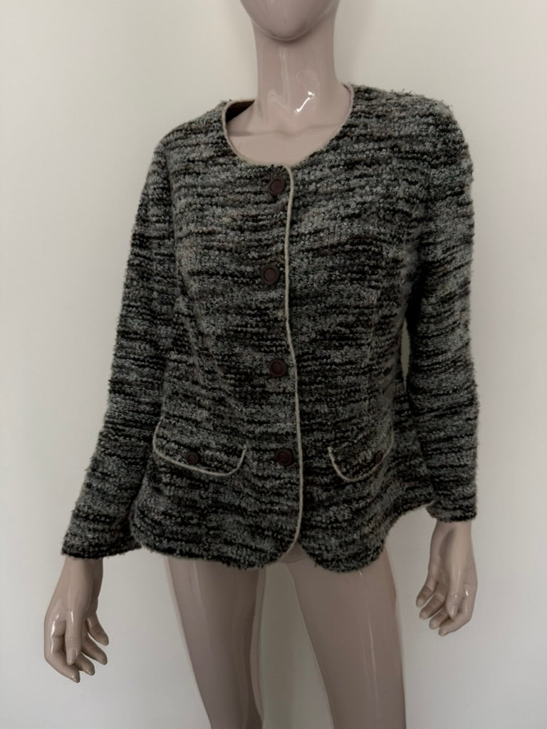 Sommermann - Blazer - grijs gemêleerd, knoopsluiting, ronde hals - XL