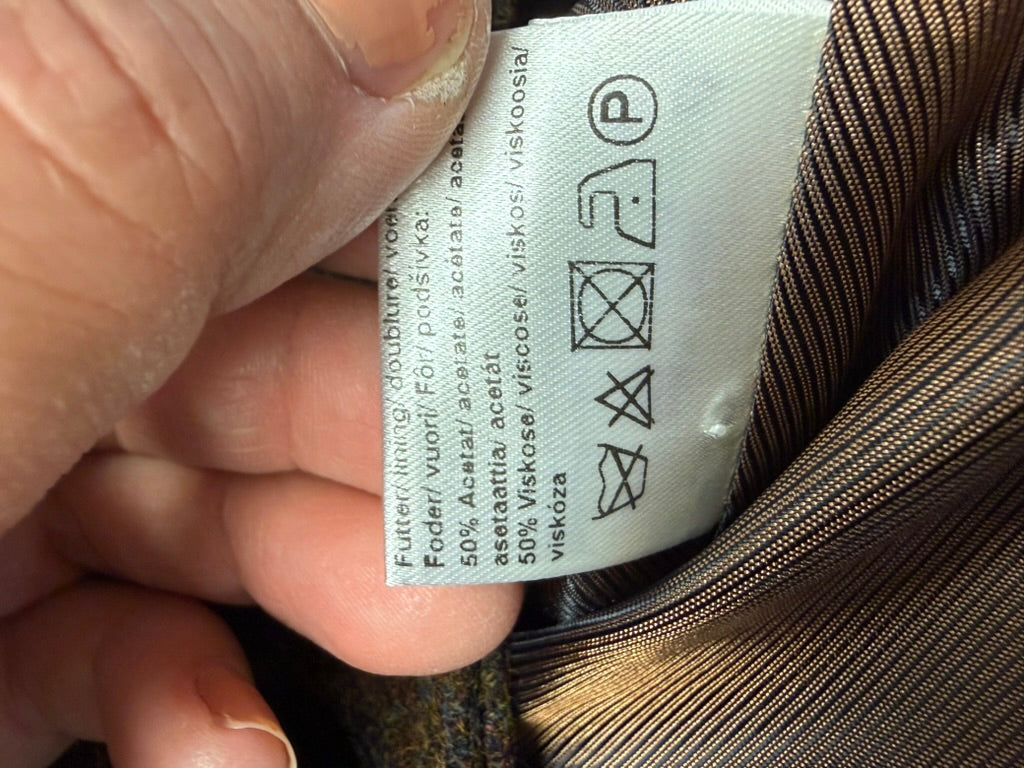 Vintage wollen tweed blazer - scheerwol, bruin gemêleerd, suède accenten - XL