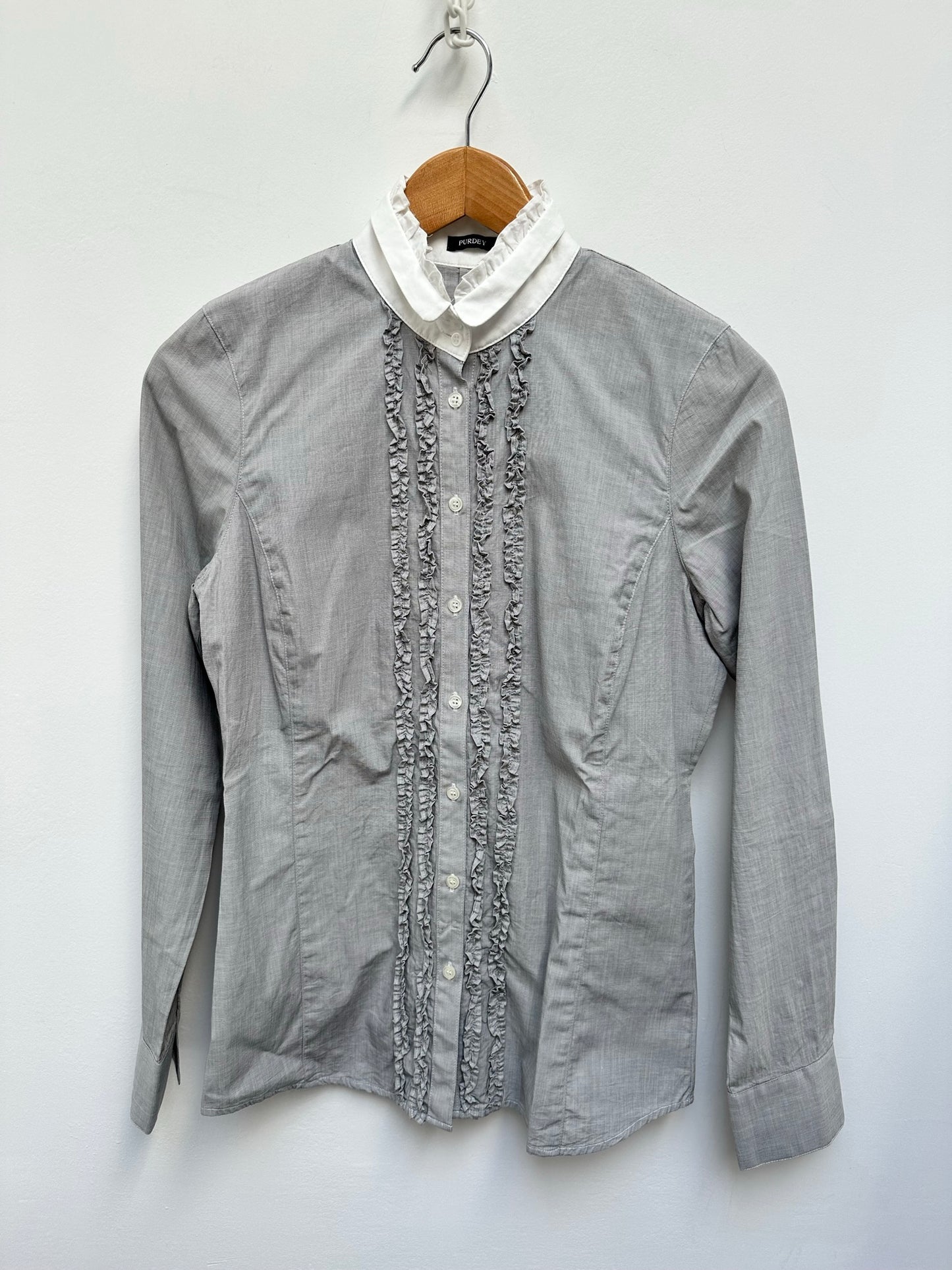 Purdey grijze blouse met witte kraag maat 36